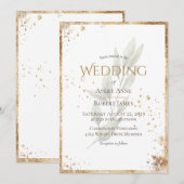 Eenvoudig elegante Waterverf Greenery Gold Wedding Kaart (Voorkant / Achterkant)