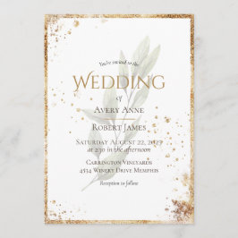 Eenvoudig elegante Waterverf Greenery Gold Wedding Kaart