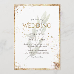 Eenvoudig elegante Waterverf Greenery Gold Wedding Kaart