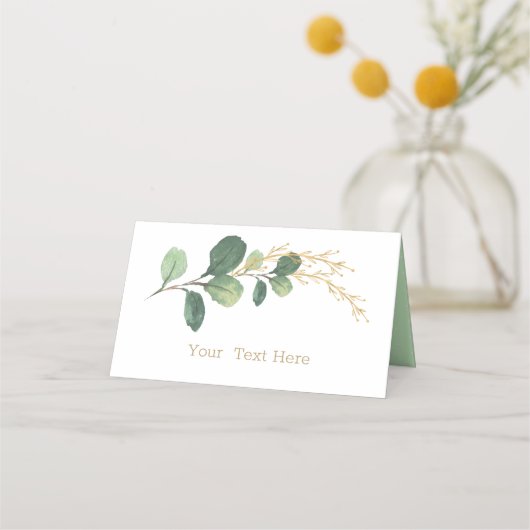 Eenvoudig + Elegante Waterverf Groen Goud Groen Plaatskaartje (Voorkant)