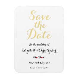 Eenvoudig elegante witte gouden bruiloft bespaart  magneet