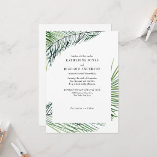 Eenvoudig Elegante Witte Tropische Palm Trouwdag Kaart