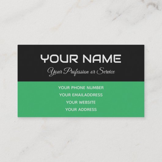 Eenvoudig elegante zwarte en groene reflectienaam visitekaartje (Achterkant)