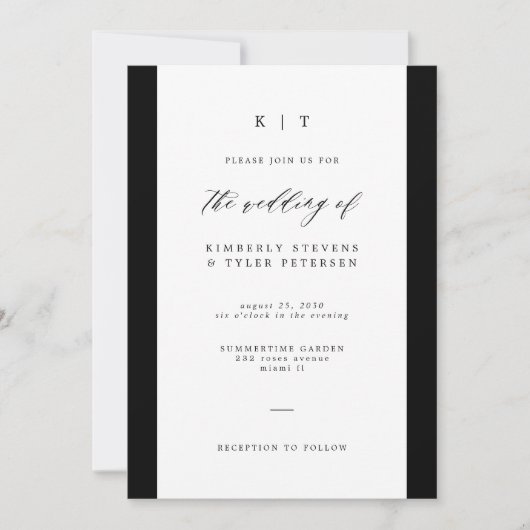 Eenvoudig elegante zwarte en witte monogram bruilo kaart (Voorkant)