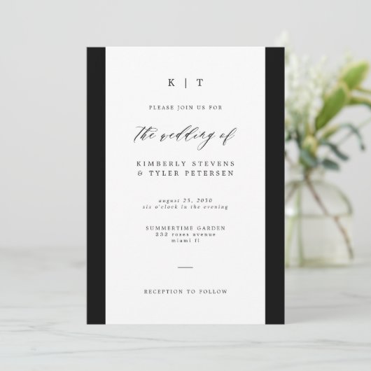 Eenvoudig elegante zwarte en witte monogram bruilo kaart (Staand voorkant)