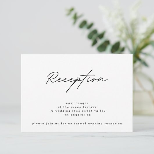 Eenvoudig Elegante Zwarte Witte Trouwreceptie Kaart (Staand voorkant)