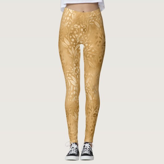 Eenvoudig elegantie Gold Foliage Pattern Stijlvol Leggings (Voorkant)