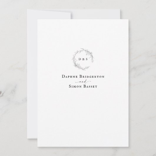 Eenvoudig elegantiemonogram met rustige bruiloft kaart (Achterkant)