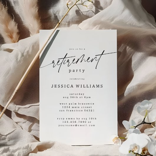 Eenvoudig Elegeant Pensioenfeest Minimale Script Kaart