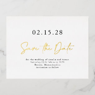 Eenvoudig Elegeant Script Save the Date Echte Goud Folie Uitnodiging Briefkaart