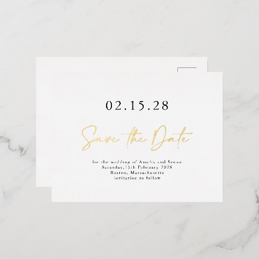 Eenvoudig Elegeant Script Save the Date Echte Goud Folie Uitnodiging Briefkaart (Voorkant / Achterkant)