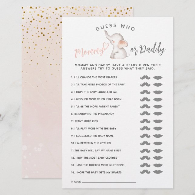 Eenvoudig Elephant- en ballonmeisje-Baby shower (Voorkant / Achterkant)