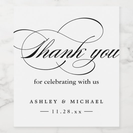 Eenvoudig Ellegant Bedankt Script Zwart Wit Wijn Etiket (Enkel label)