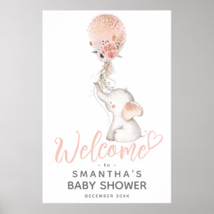 Eenvoudig ellephant & ballonmeisje Baby shower Wel Poster