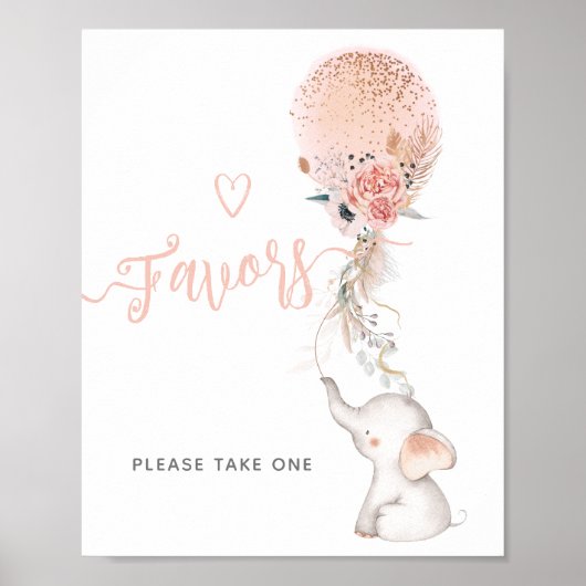 Eenvoudig ellephant- en ballonvaardig Baby shower Poster (Voorkant)