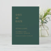 Eenvoudig Emerald Green Gold Typografie Modern Save The Date (Staand voorkant)