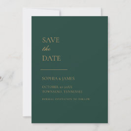 Eenvoudig Emerald Green Gold Typografie Modern Save The Date