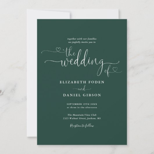 Eenvoudig Emerald Hearts Script Foto Bruiloft Kaart (Voorkant)