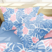 Eenvoudig en Abstract Mostera Roze en Blauw Patroo Kussensloop