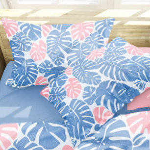 Eenvoudig en Abstract Mostera Roze en Blauw Patroo Kussensloop
