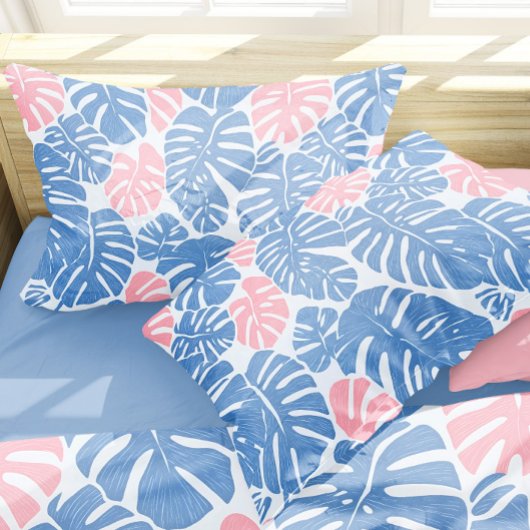 Eenvoudig en Abstract Mostera Roze en Blauw Patroo Kussensloop