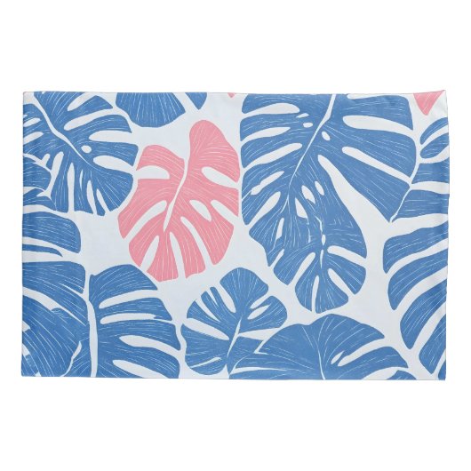 Eenvoudig en Abstract Mostera Roze en Blauw Patroo Kussensloop (Achterkant)