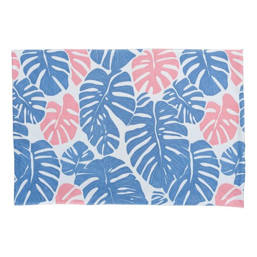 Eenvoudig en Abstract Mostera Roze en Blauw Patroo Kussensloop (Voorkant)