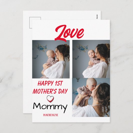 Eenvoudig en afbeelding 1e moederdag Gift 3 Foto C Feestdagenkaart (Voorkant / Achterkant)