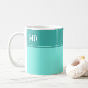 Eenvoudig en Blauwgroen blauw gestreept monogram Koffiemok