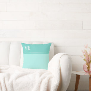 Eenvoudig en Blauwgroen blauw gestreept monogram Kussen
