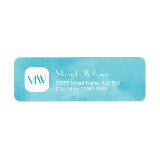 Eenvoudig en Chic Aqua Blue Monogram met naam Etiket (Voorkant)