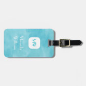 Eenvoudig en Chic Aqua Turquoise Monogram met naam Bagagelabel (Voorkant horizontaal)