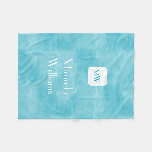 Eenvoudig en Chic Aqua Turquoise Monogram met naam Fleece Deken (Voorkant (Horizontaal))