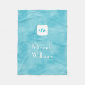 Eenvoudig en Chic Aqua Turquoise Monogram met naam Fleece Deken (Voorkant)