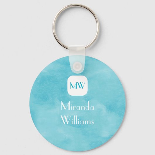 Eenvoudig en Chic Aqua Turquoise Monogram met naam Sleutelhanger (Voorkant)