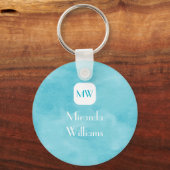 Eenvoudig en Chic Aqua Turquoise Monogram met naam Sleutelhanger (Voorkant)