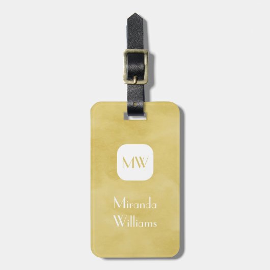 Eenvoudig en Chic Goldenrod Yellow Monogram en naa Bagagelabel (Voorkant verticaal)