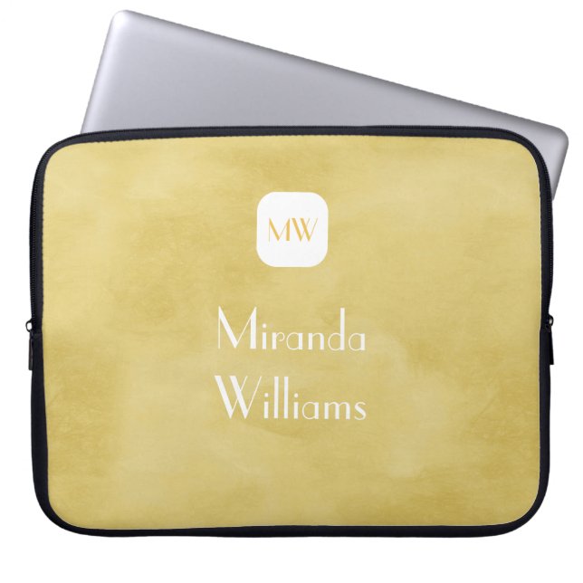 Eenvoudig en Chic Goldenrod Yellow Monogram en naa Laptop Sleeve (Voorkant)