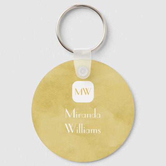 Eenvoudig en Chic Goldenrod Yellow Monogram en naa Sleutelhanger (Voorkant)