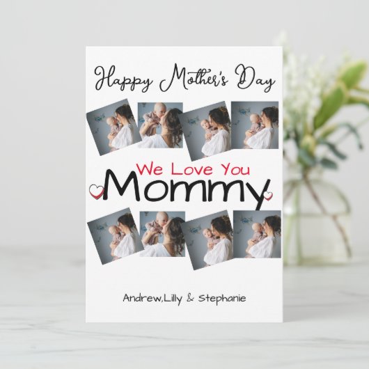 Eenvoudig en chic | Moederdag Cadeau Foto Collage Feestdagenkaart (Staand voorkant)