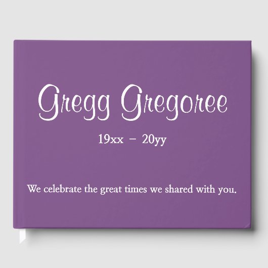 Eenvoudig en eenvoudig Paars begrafenisboek Gastenboek (Voorkant)