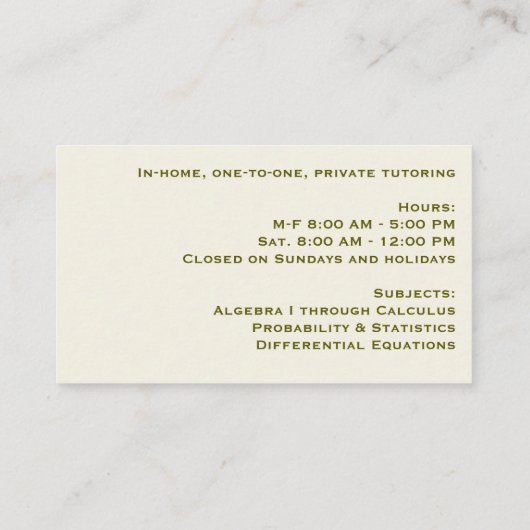 Eenvoudig en eenvoudig voor alle doeleinden, klass visitekaartje (Achterkant)