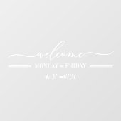 Eenvoudig en eenvoudig welkomstscript: uren wit raamsticker (Vel)