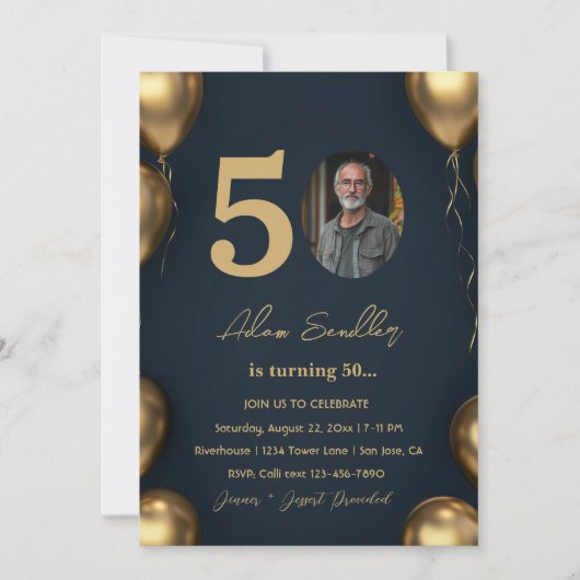 Eenvoudig en elegant 50ste verjaardagsfeest kaart (Voorkant)