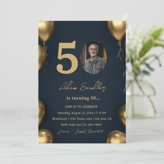 Eenvoudig en elegant 50ste verjaardagsfeest kaart (Staand voorkant)