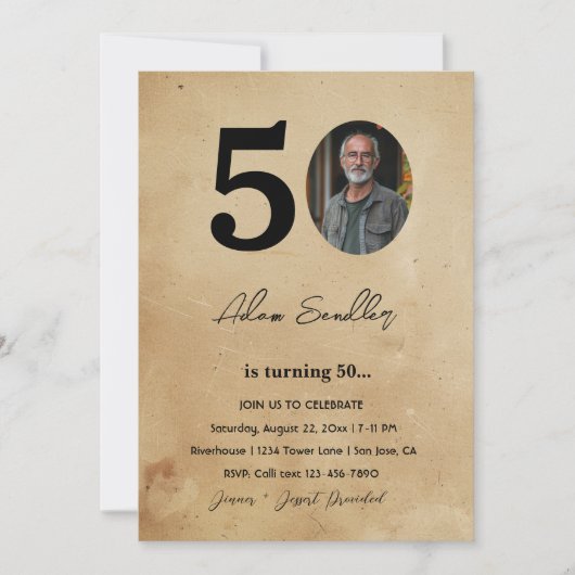 Eenvoudig en elegant 50ste verjaardagsfeest rustie kaart (Voorkant)