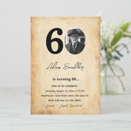 Eenvoudig en elegant 60e verjaardagsfeest kaart (Staand voorkant)
