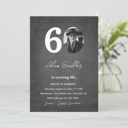 Eenvoudig en elegant 60ste verjaardagsfeest grijs kaart (Staand voorkant)