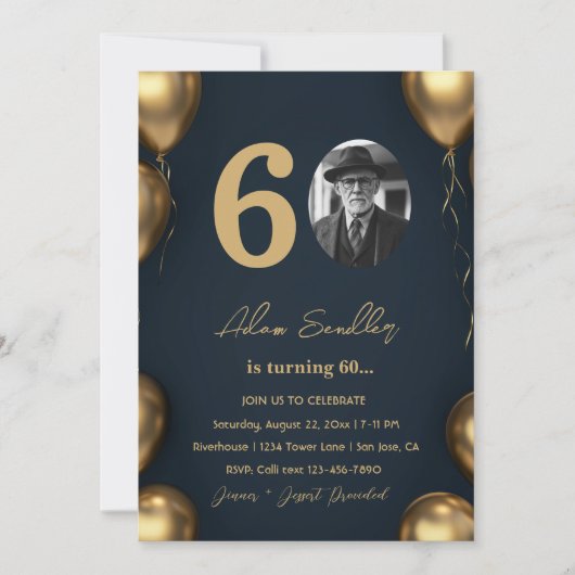 Eenvoudig en elegant 60ste verjaardagsfeest kaart (Voorkant)