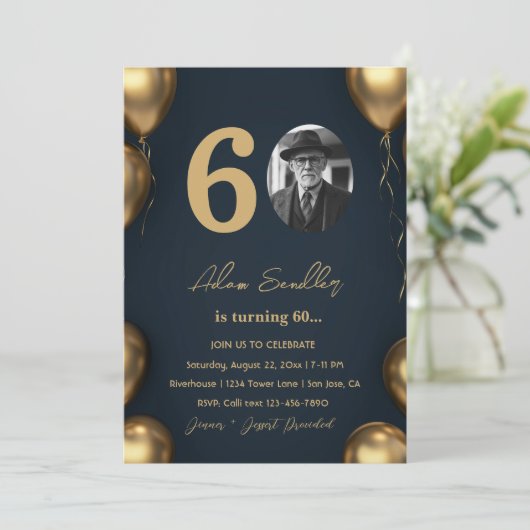 Eenvoudig en elegant 60ste verjaardagsfeest kaart (Staand voorkant)